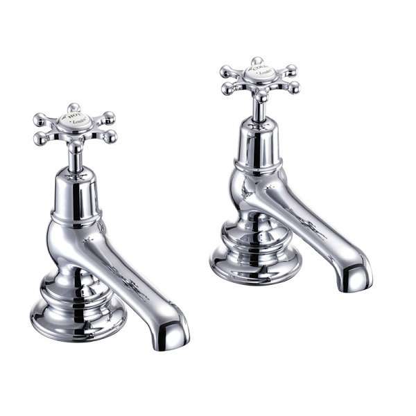 Pair of Burlington Birkenhead Regent traditional chrome bath taps with classic cross handles and durable ceramic disc technology