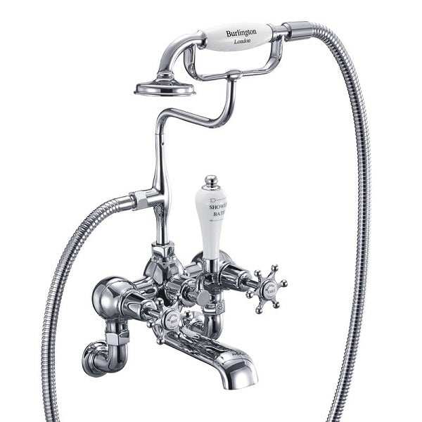 Burlington Birkenhead Wall Mounted Bath Shower Mixer in chrome with classic design and ceramic disc technology