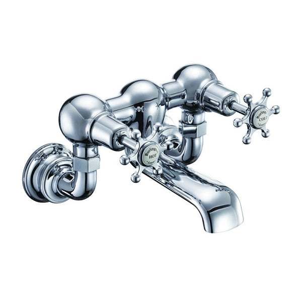 Burlington Birkenhead Regent traditional chrome wall-mounted bath filler tap with dual lever hot and cold controls