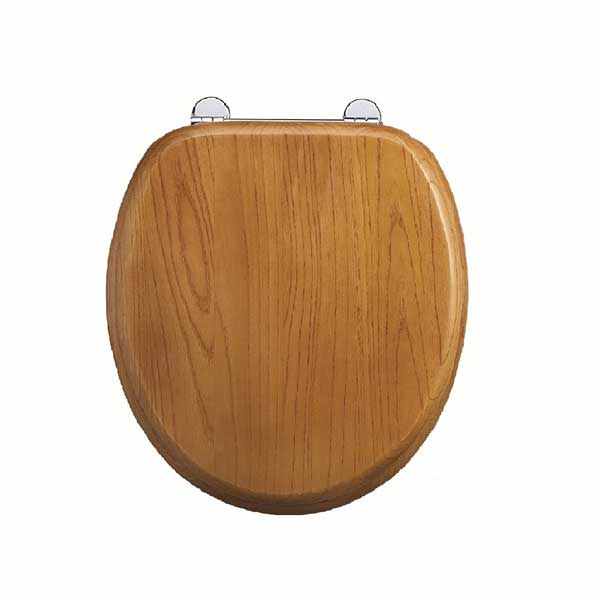 Burlington Standard Oak moulded wood toilet seat with soft close hinges S16 model in natural oak finish