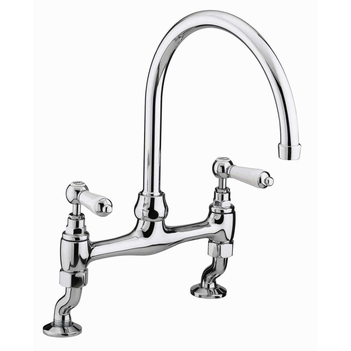 Chrome Bristan Renaissance Dual Handle Bridge Kitchen Sink Mixer Tap with high spout and dual temperature controls
