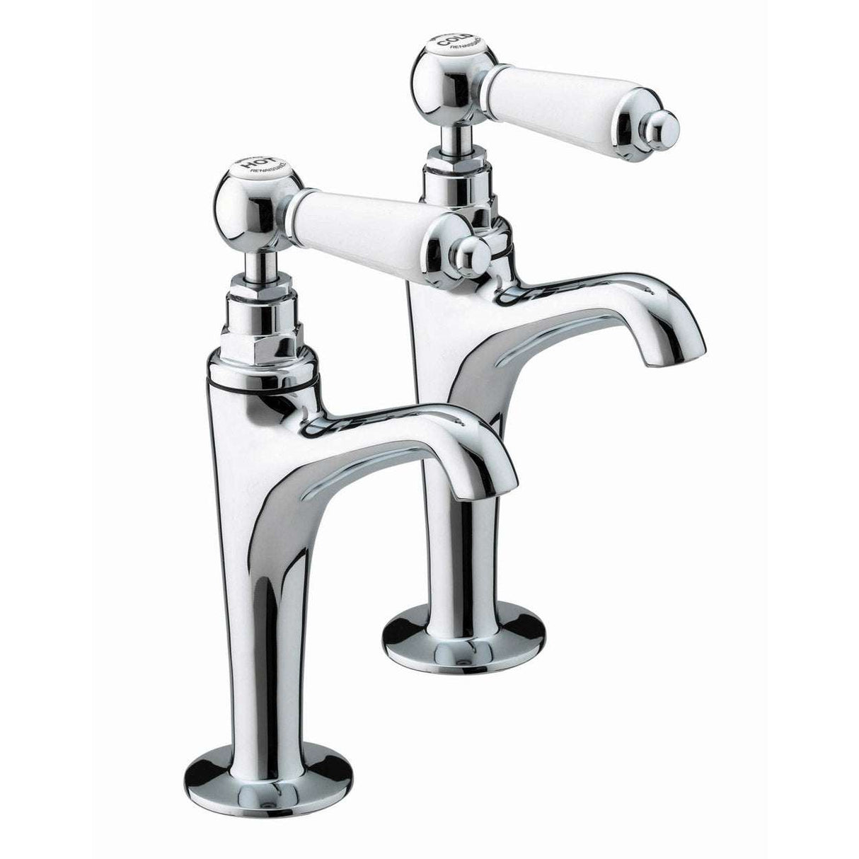 Bristan Renaissance Traditional high neck kitchen sink taps pair in chrome with white handles and classic design