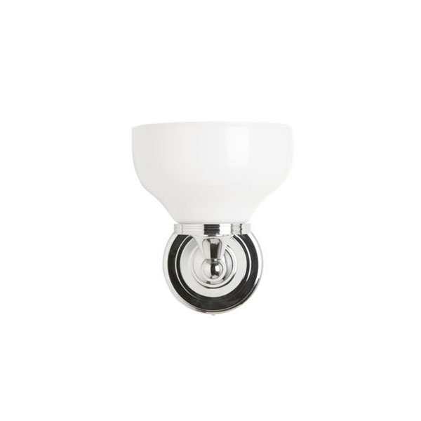 Burlington 217mm high round bathroom light with chrome finish and frosted glass shade