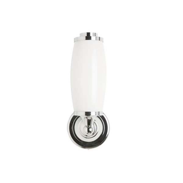 Burlington 300mm High round glass bathroom light with chrome and frosted finish, energy-efficient LED, model ELBL13