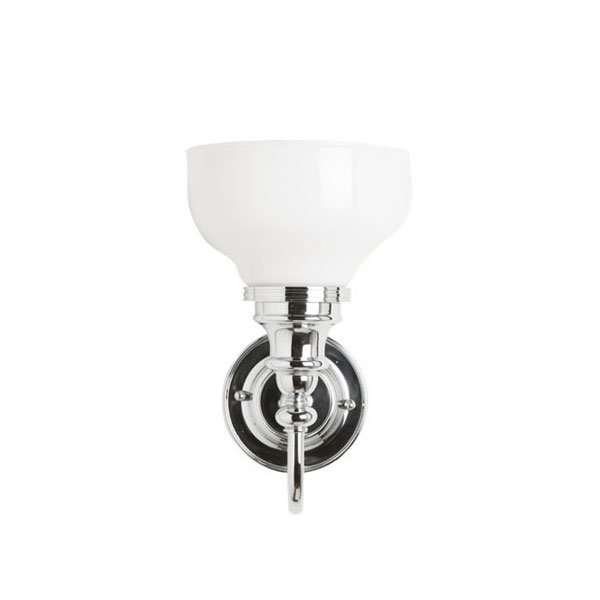 Burlington 275mm high ornate bathroom wall light with chrome finish and frosted glass shade