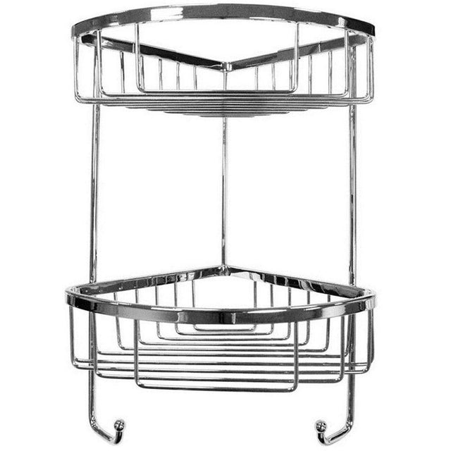 Roman Double Corner Basket with Hooks - Chrome - RSB05 - TAP 'N' SHOWER