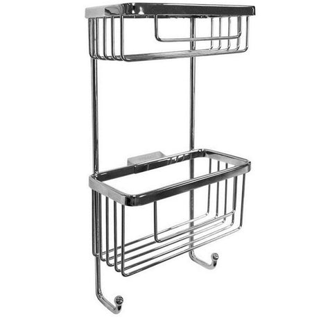 Roman Double Rectangular Basket with Hooks - Chrome - RSB07 - TAP 'N' SHOWER