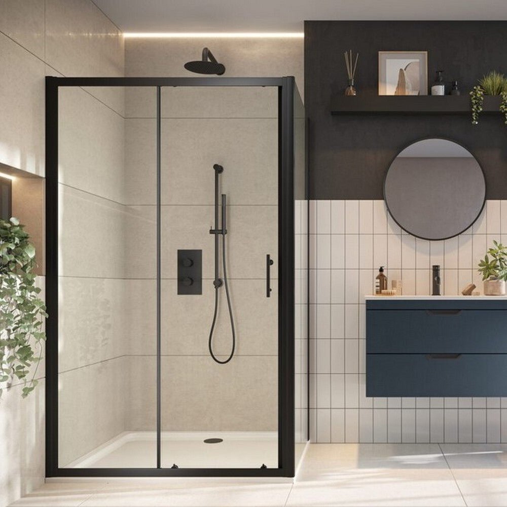 Scudo 6mm Black Glass 1000mm Sliding Door 1850mm - S6 - BLKGLASS013 - TAP 'N' SHOWER