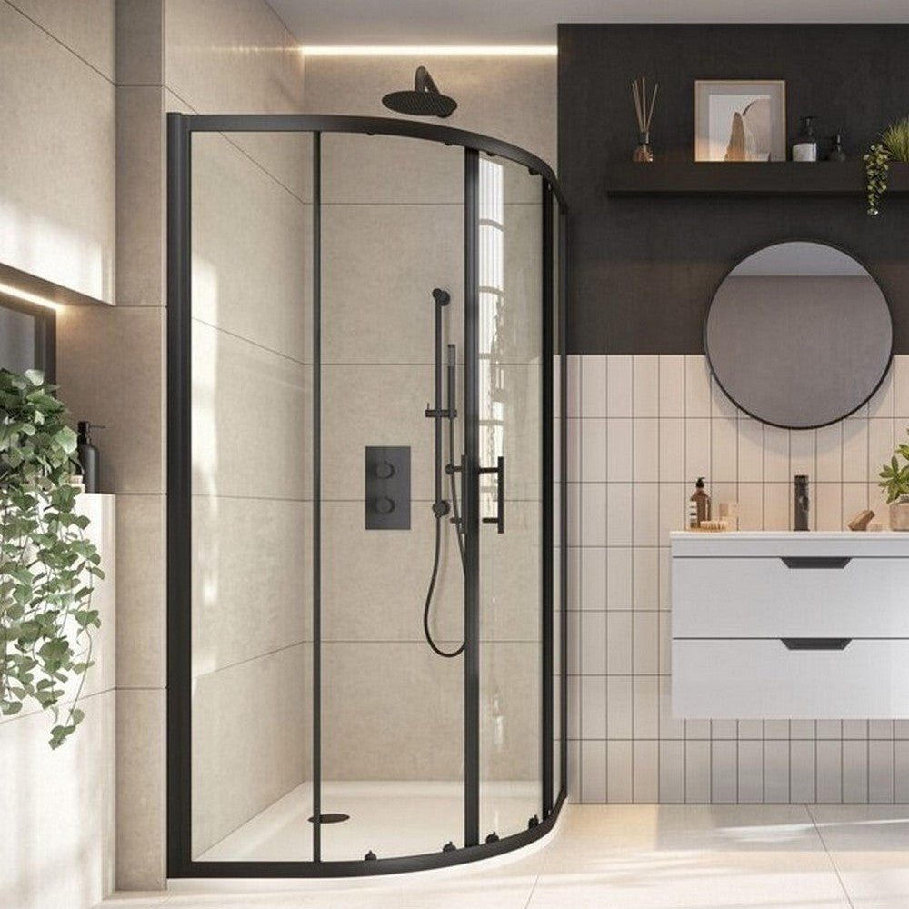 Scudo 900mm Double Door Quadrant Shower Enclosure 6mm Glass - Black - S6 - BLKGLASS002 - TAP 'N' SHOWER