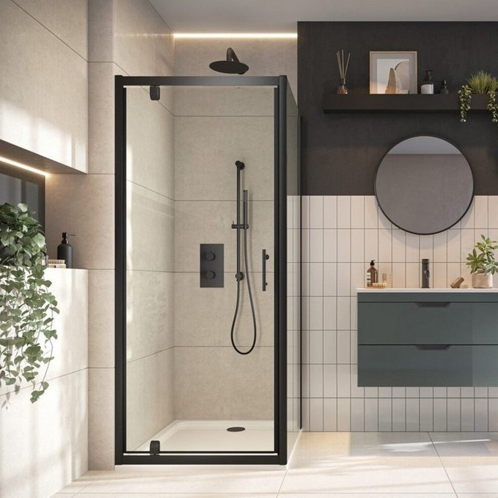 Scudo 6mm Glass Pivot Shower Door 900mm - Black - S6 - BLKGLASS020 - TAP 'N' SHOWER