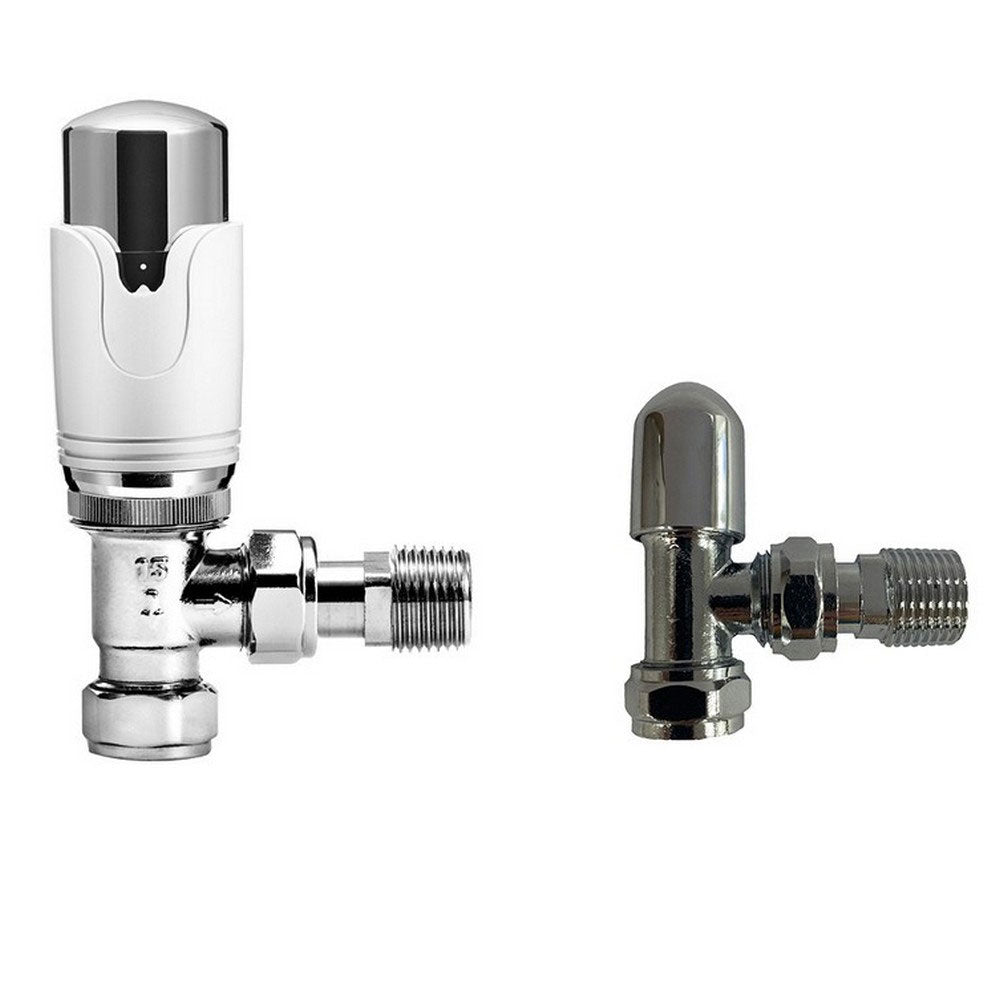 Kartell K - Therm Twin Pack TRV and Lockshield Angled Valve Refined White - TPLSTRVRA - TAP 'N' SHOWER