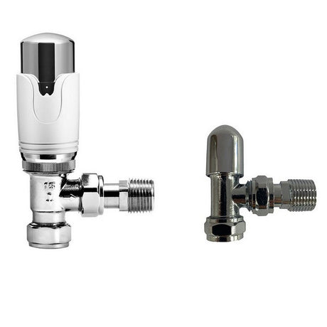 Kartell K - Therm Twin Pack TRV and Lockshield Angled Valve Refined White - TPLSTRVRA - TAP 'N' SHOWER