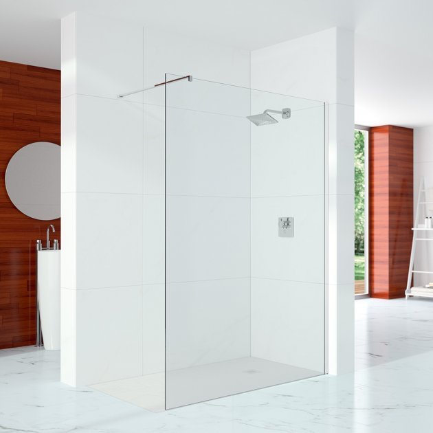 Merlyn 10 Series 300mm Wide Wet Room Glass Panel with Wall Profile and Stabilising Bar - 10mm Glass - S10SW300H - TAP 'N' SHOWER