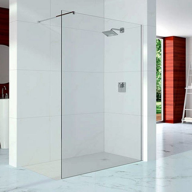 Merlyn 10 Series 600mm Wide Wet Room Glass Panel with Wall Profile and Stabilising Bar - 10mm Glass - S10SW600H - TAP 'N' SHOWER