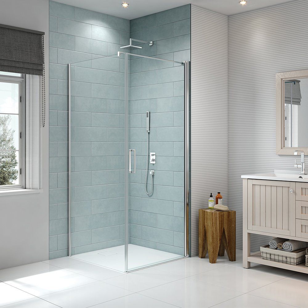 Merlyn 8 Series Frameless Inline Pivot Door Side Panel 760mm Wide - Clear Glass - S8FSP76IN - TAP 'N' SHOWER