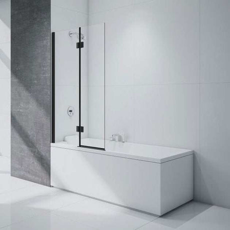 Merlyn Black Two Panel Left Handed Square Hinged Bath Screen 1500mm High x 900mm Wide - 8mm Glass -  BLKMB7L