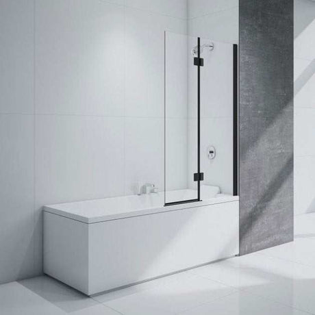 Merlyn Black Two Panel Right Handed Square Hinged Bath Screen 1500mm High x 900mm Wide - 8mm Glass - BLKMB7R