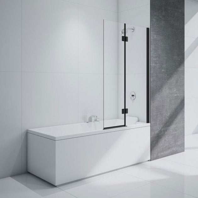 Merlyn Black Two Panel Right Handed Square Hinged Bath Screen 1500mm High x 900mm Wide - 8mm Glass - BLKMB7R - TAP 'N' SHOWER