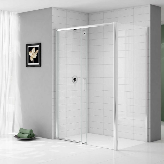 Merlyn Ionic Express 1200mm Wide Low Level Sliding Shower Door Left Handed - 6mm Glass - Chrome - A0303G0 - TAP 'N' SHOWER