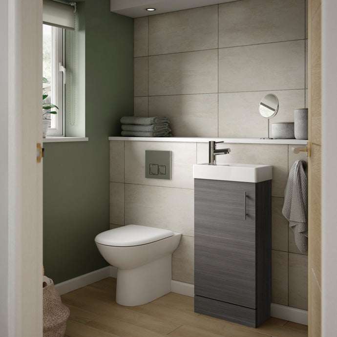 Nuie Vault 1-Door Floor Standing Vanity Unit with Basin 400mm Wide - Brown Grey Avola - MIN003