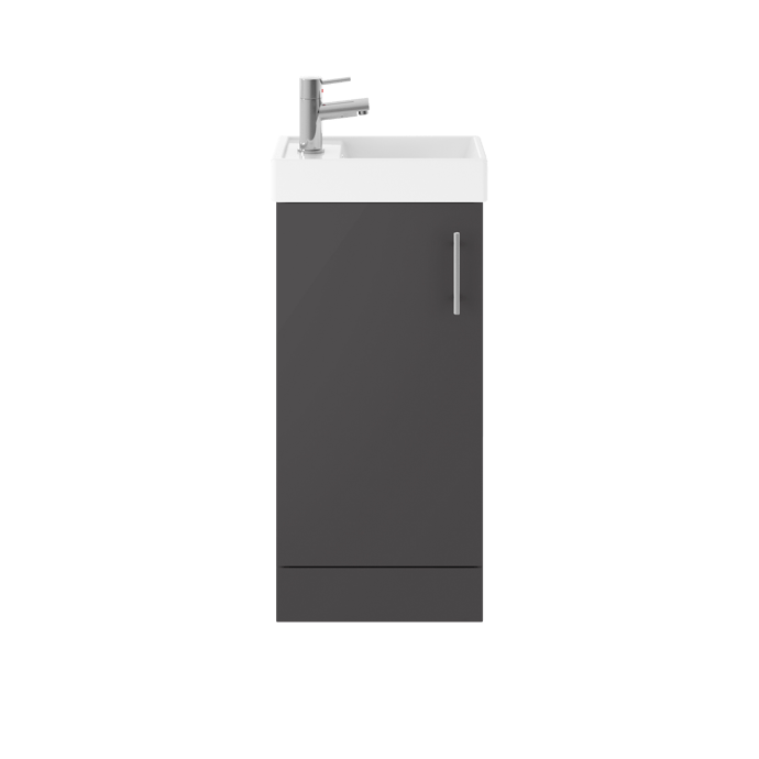 Nuie Vault 1 - Door Floor Standing Vanity Unit with Basin 400mm Wide - Gloss Grey - MIN014 - TAP 'N' SHOWER