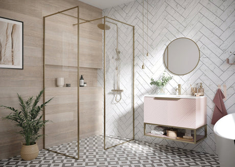Scudo Minos Framed Glass Panel - Brushed Brass - MINFRAME1100BB - TAP 'N' SHOWER