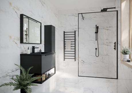 Scudo Minos Framed Glass Panel - Black - MINFRAME1200BLK - TAP 'N' SHOWER