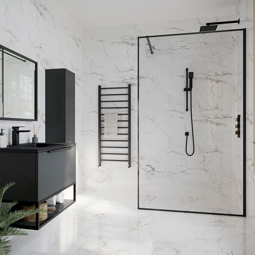 Scudo Minos Framed Glass Panel 700ml - Black - MINFRAME700BLK - TAP 'N' SHOWER