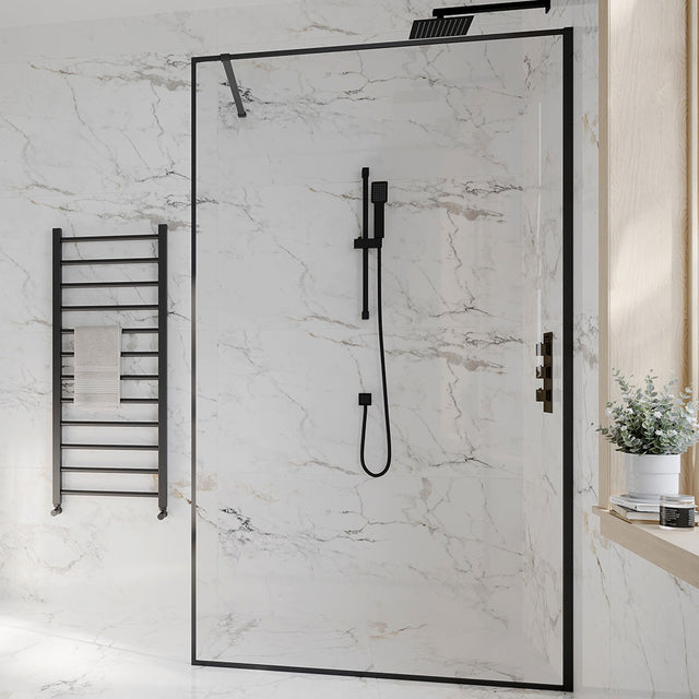 Scudo Minos Framed Glass Panel - Black - MINFRAME900BLK - TAP 'N' SHOWER