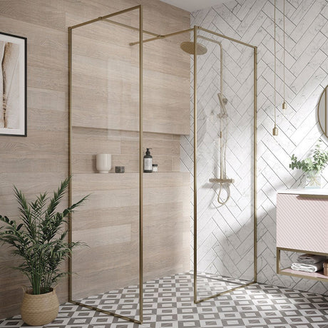 Scudo Minos Framed Glass Panel 800mm - Brushed Brass - MINFRAME800BB - TAP 'N' SHOWER