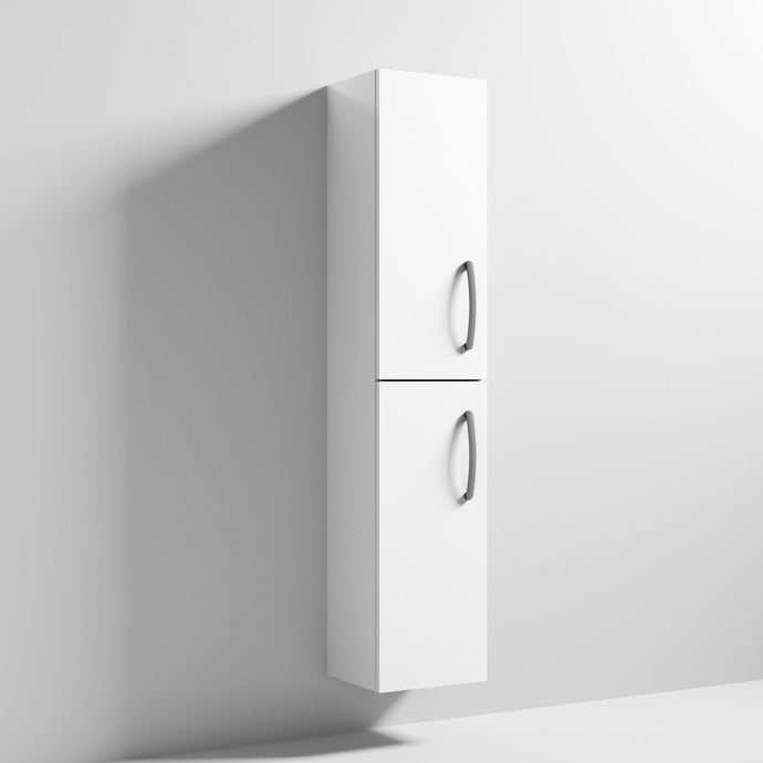 Nuie Athena 2-Door Wall Hung Tall Unit 300mm wide in gloss white modern bathroom storage cabinet