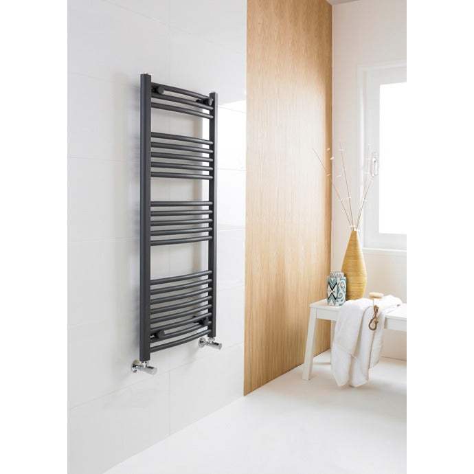 Nuie Curved Heated Towel Rail 1150mm High x 500mm Wide - Anthracite -