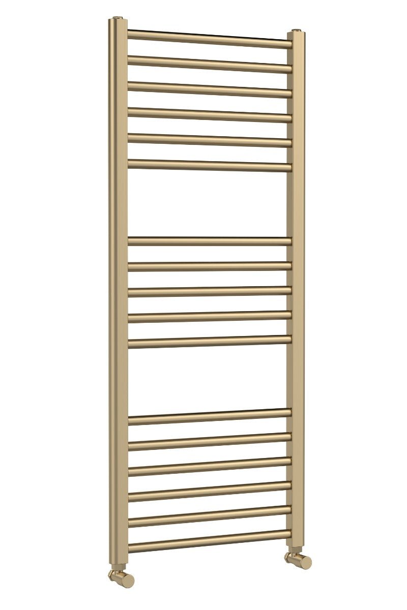 Nuie Lorica Straight Towel Radiator with Round Rails 1200mm x 500mm - Brushed Brass - MTY805 - TAP 'N' SHOWER