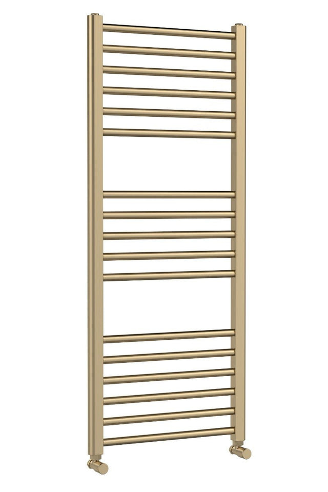 Nuie Lorica Straight Towel Radiator with Round Rails 1200mm x 500mm - Brushed Brass - MTY805 - TAP 'N' SHOWER