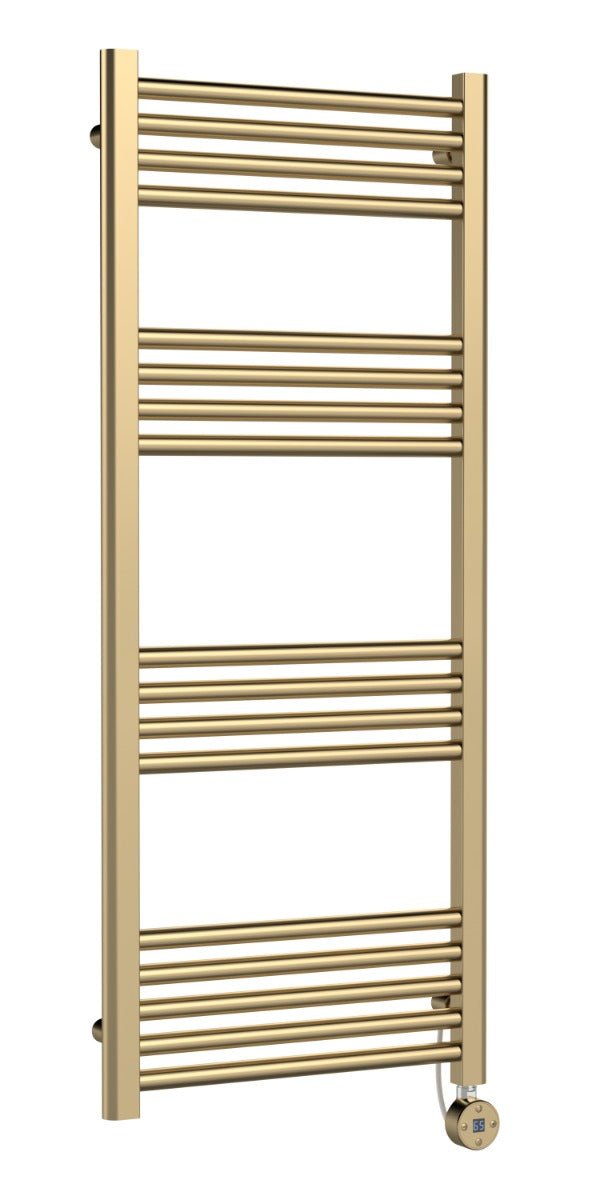 Hudson Reed Electric Round Tube Towel Rail with 17 Bars 1200mm x 500mm - Brushed Brass - MTY860 - TAP 'N' SHOWER