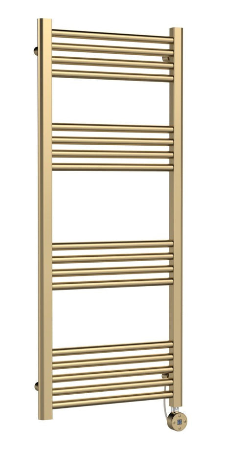 Hudson Reed Electric Round Tube Towel Rail with 17 Bars 1200mm x 500mm - Brushed Brass - MTY860 - TAP 'N' SHOWER