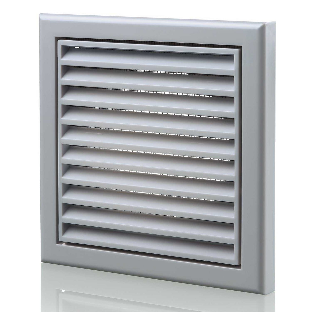 Blauberg plastic vented fixed blade air ventilation grille in grey with insect mesh and 100mm duct connection