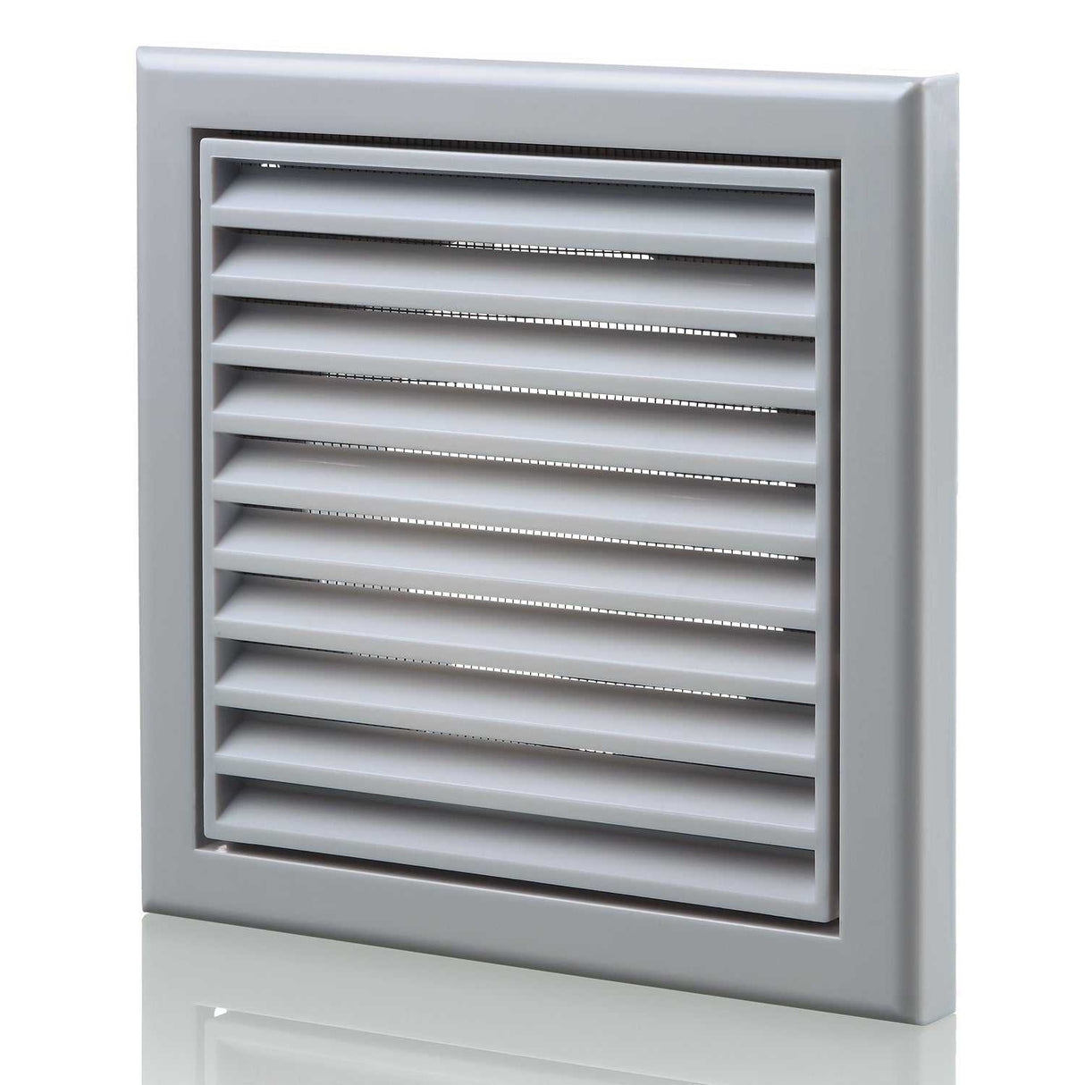 Blauberg plastic vented fixed blade air ventilation grille in grey with insect mesh and 125mm duct connection