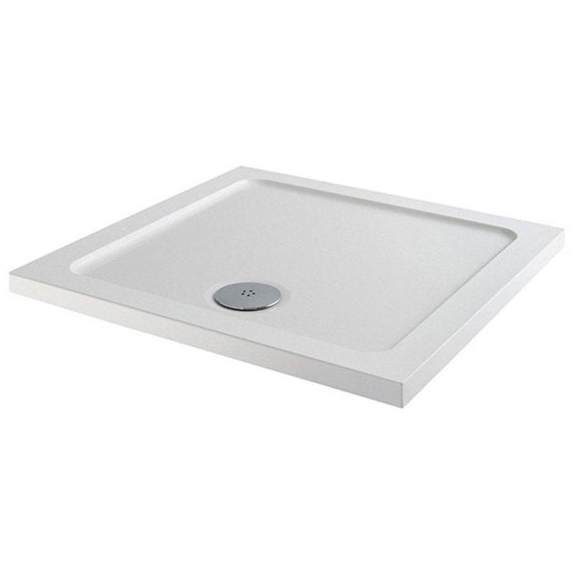 MX Elements  Flat Top Square Anti-Slip Shower Tray with Waste 700mm x 700mm - White - ASXHA