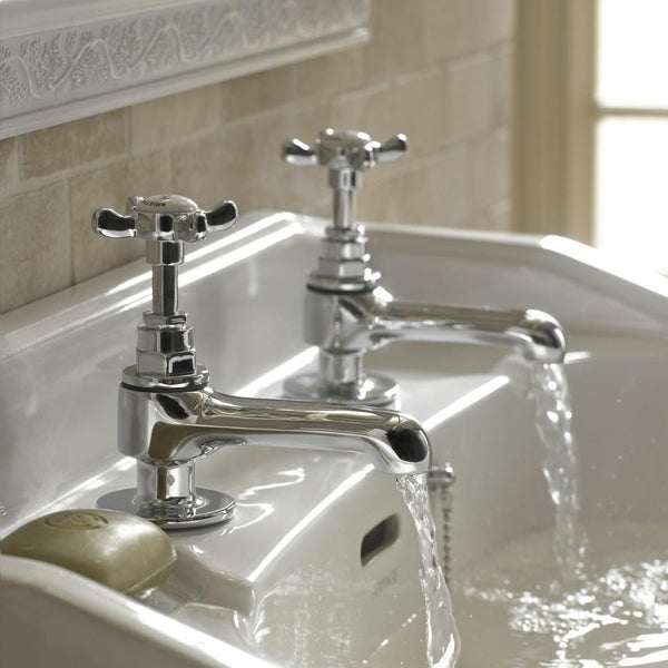 Bristan 1901 Traditional Basin Pillar Taps with Ceramic Disc Valves - Chrome - N 1/2 C CD - TAP 'N' SHOWER