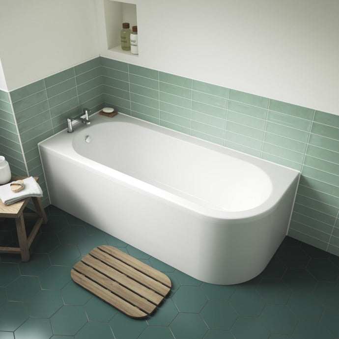 Nuie Crescent White Contemporary Left Hand Back To Wall Corner Bath - NBH209L - TAP 'N' SHOWER