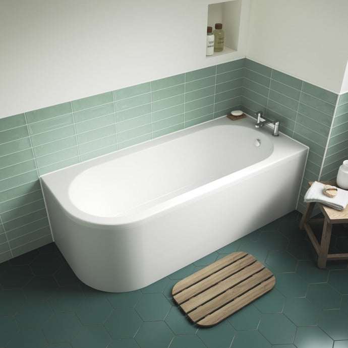 Nuie Crescent White Contemporary Right Hand Back To Wall  Corner Bath Inc Panel- BSG005R