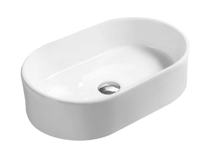 Hudson Reed Vessel white oval sit-on countertop basin 565mm wide with 0 tap hole design