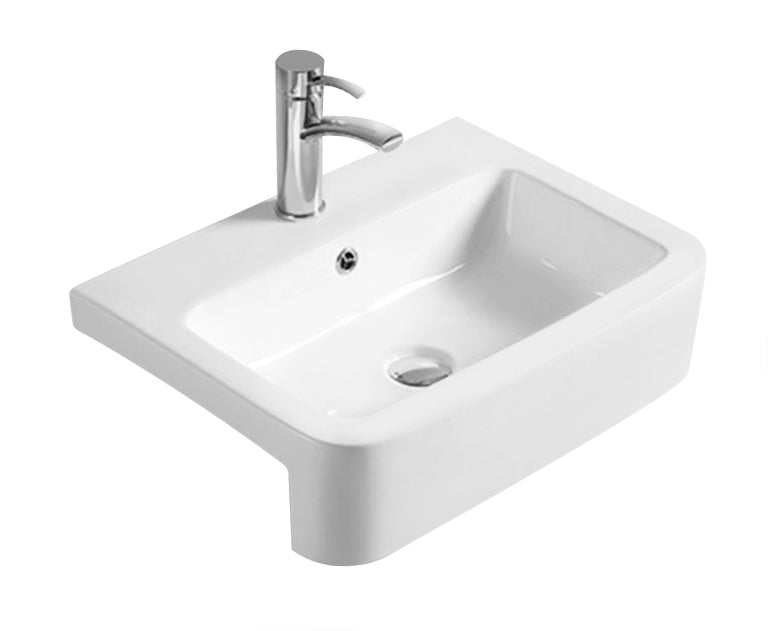 White Hudson Reed Semi 1 Tap Hole square recessed basin 570mm wide with single tap hole and modern design