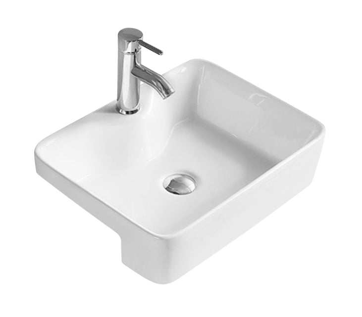 Hudson Reed Semi Recessed modern square ceramic basin with single tap hole, 480mm wide