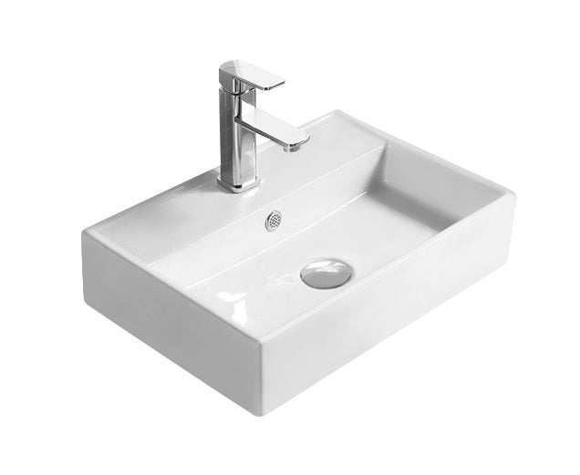 Hudson Reed Vessel modern white ceramic square countertop basin 500mm wide with chrome faucet