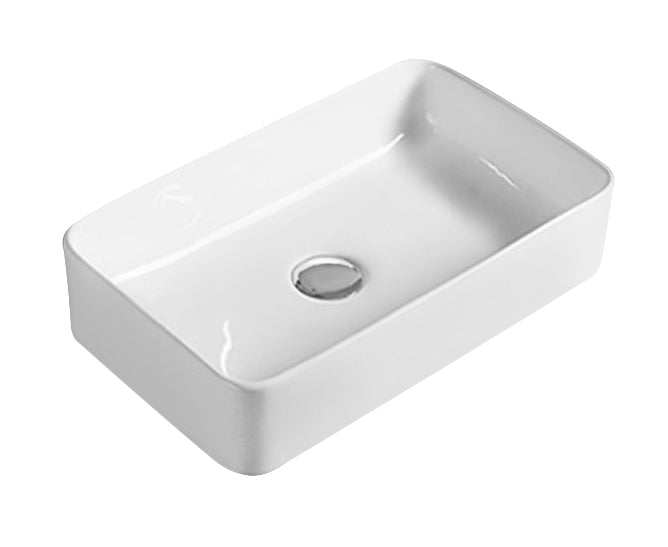 Hudson Reed Vessel Sit-On rectangular white countertop basin 465mm wide with 0 tap hole design