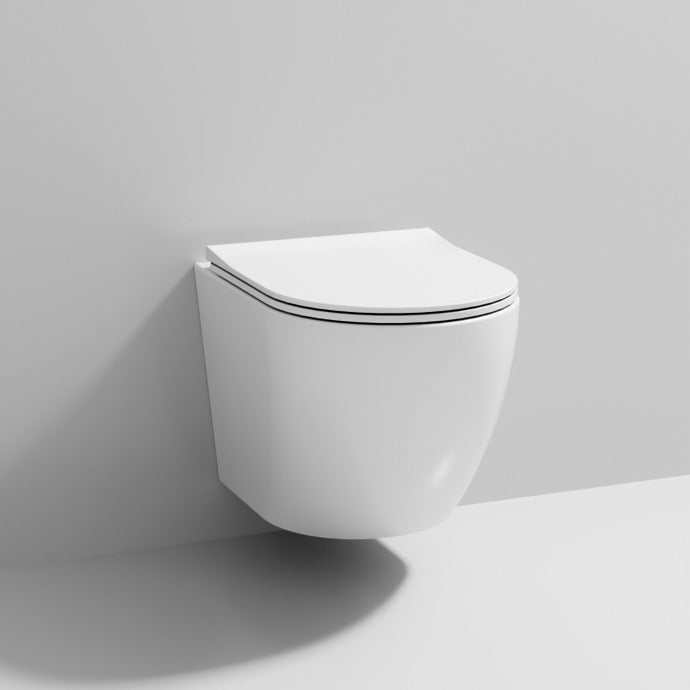 Nuie Freya Rimless Slim Sandwich Soft Close Seat Wall Hung Toilet Pan 480mm Projection - White - NCG340 - TAP 'N' SHOWER