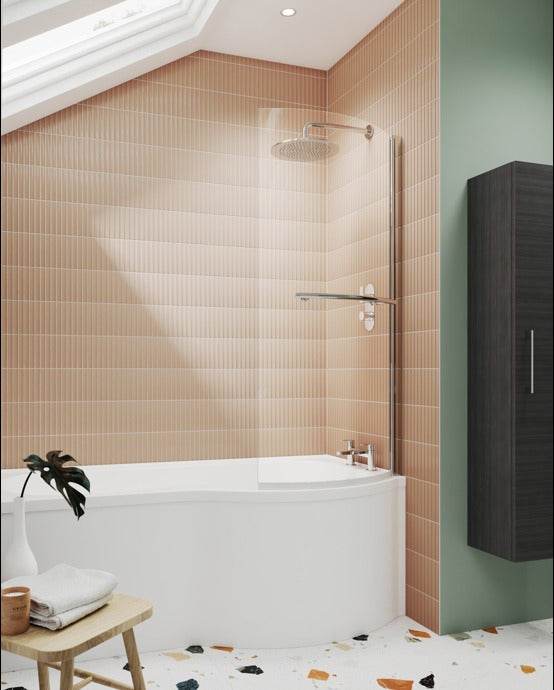 Nuie Curved Bath Screens Polished Chrome Contemporary P-Bath Screen wi