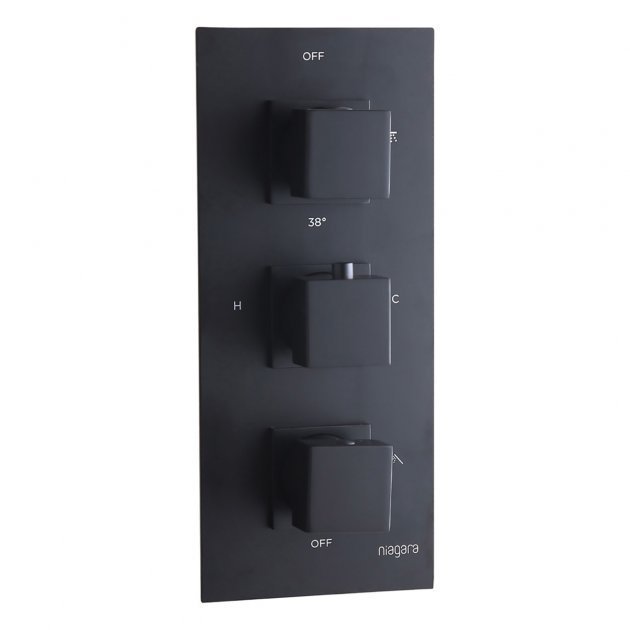 Niagara Observa Square Triple Concealed Thermostatic Shower Valve Only In Matt Black - 9311BL - TAP 'N' SHOWER